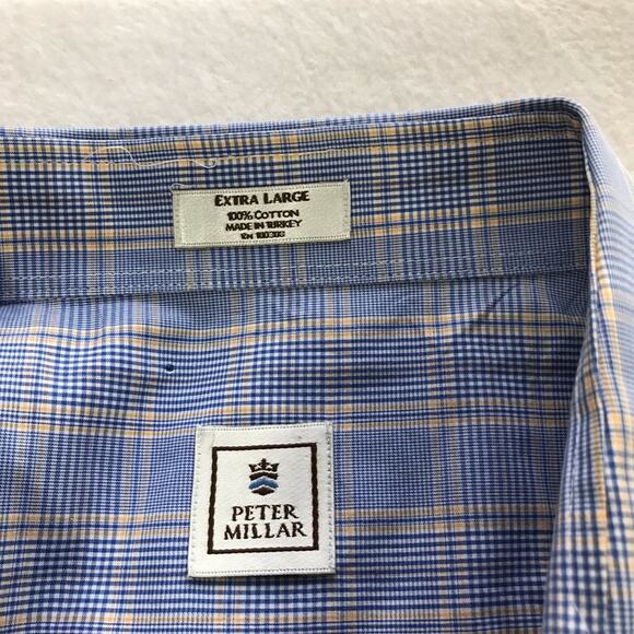 Peter Millar cotton blue yellow checkered long sleeve mens XL button down shirt - Picture 3 of 9